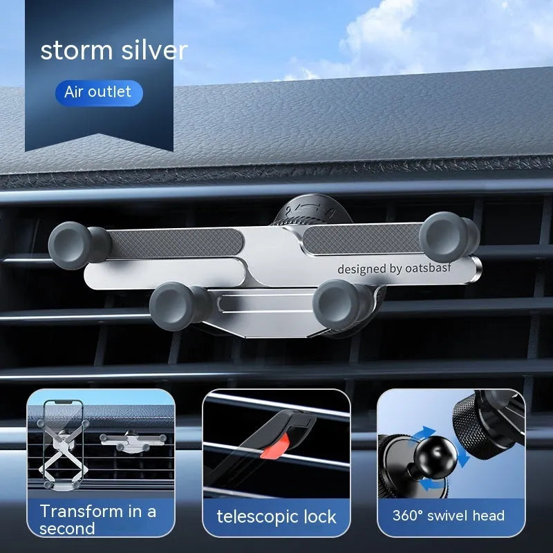 Invisible alloy car phone holder bracket in black mounted on vehicle air vent
