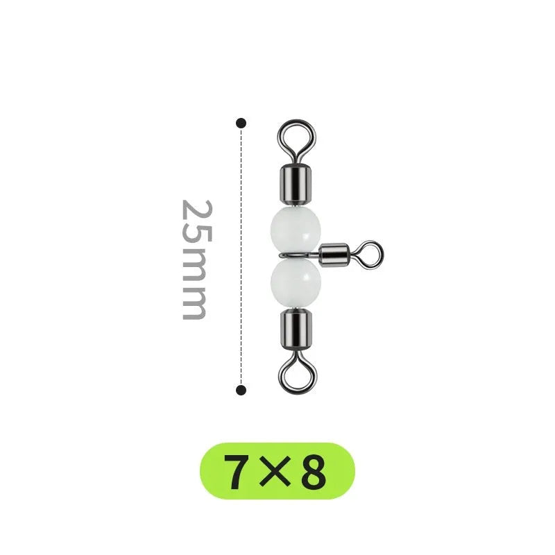 Copper fishing lure luminous swivel beads with three-fork rotation and T-type balance fork design