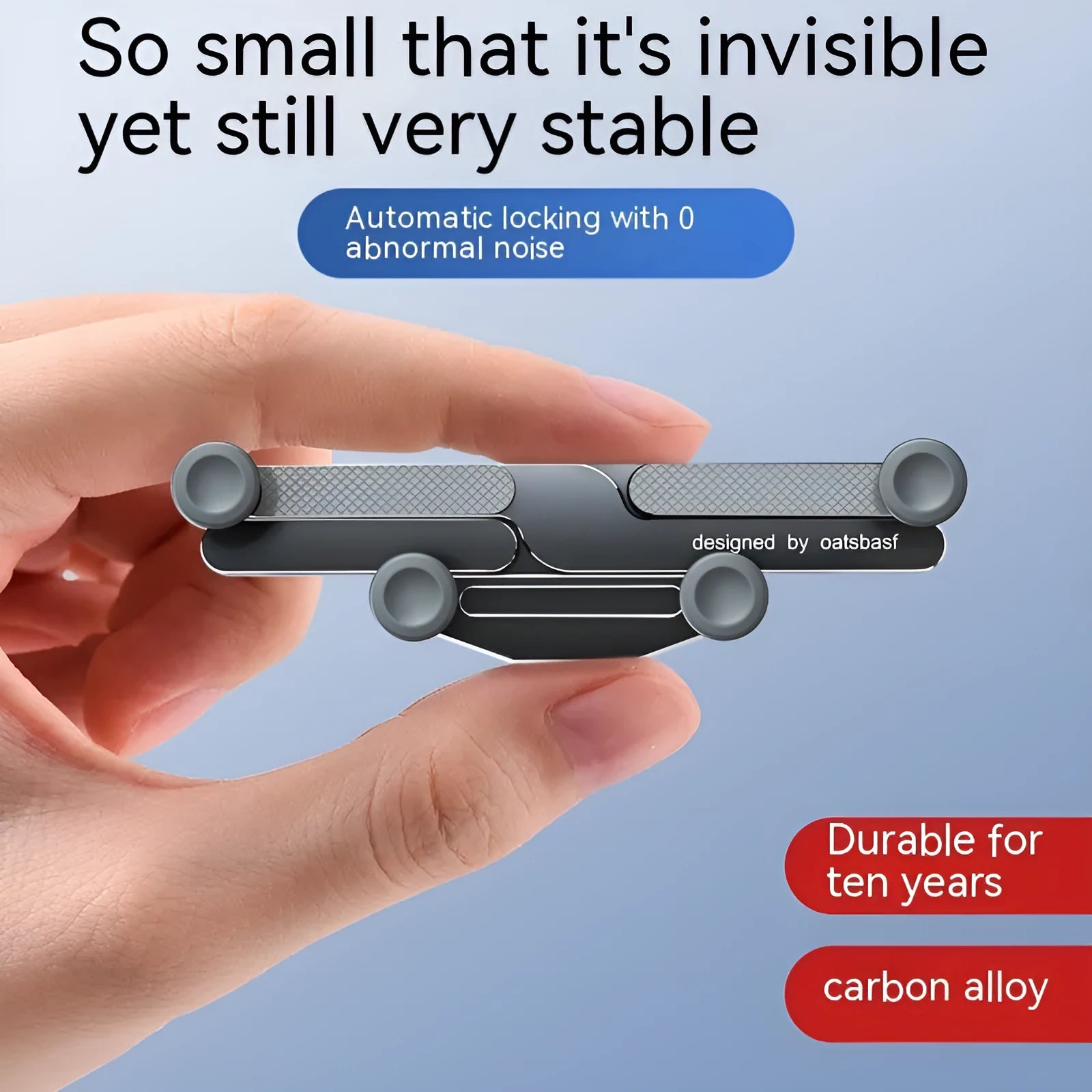 Invisible alloy car phone holder bracket in black mounted on vehicle air vent