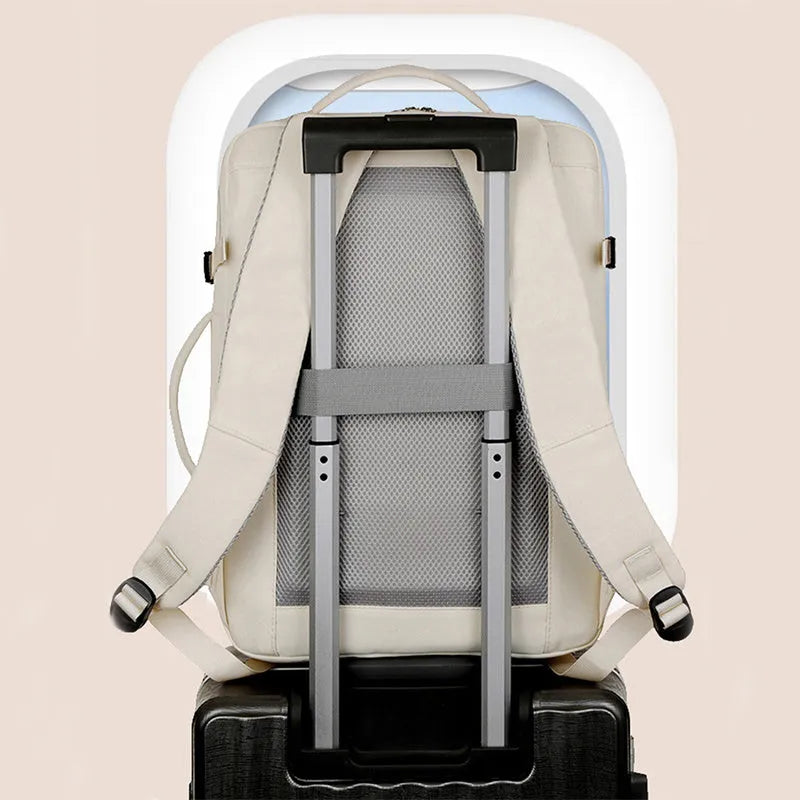 Large waterproof oxford cloth backpack for business travel with multiple pockets, shown in available colours.
