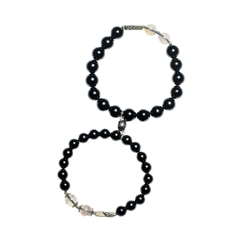 Obsidian Buddha bead couple bracelet DIY kit with 10mm and 8mm stone beads for men and women