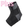 Fixed rehabilitation ankle support made of black Lycra cloth, shown on an adult ankle.