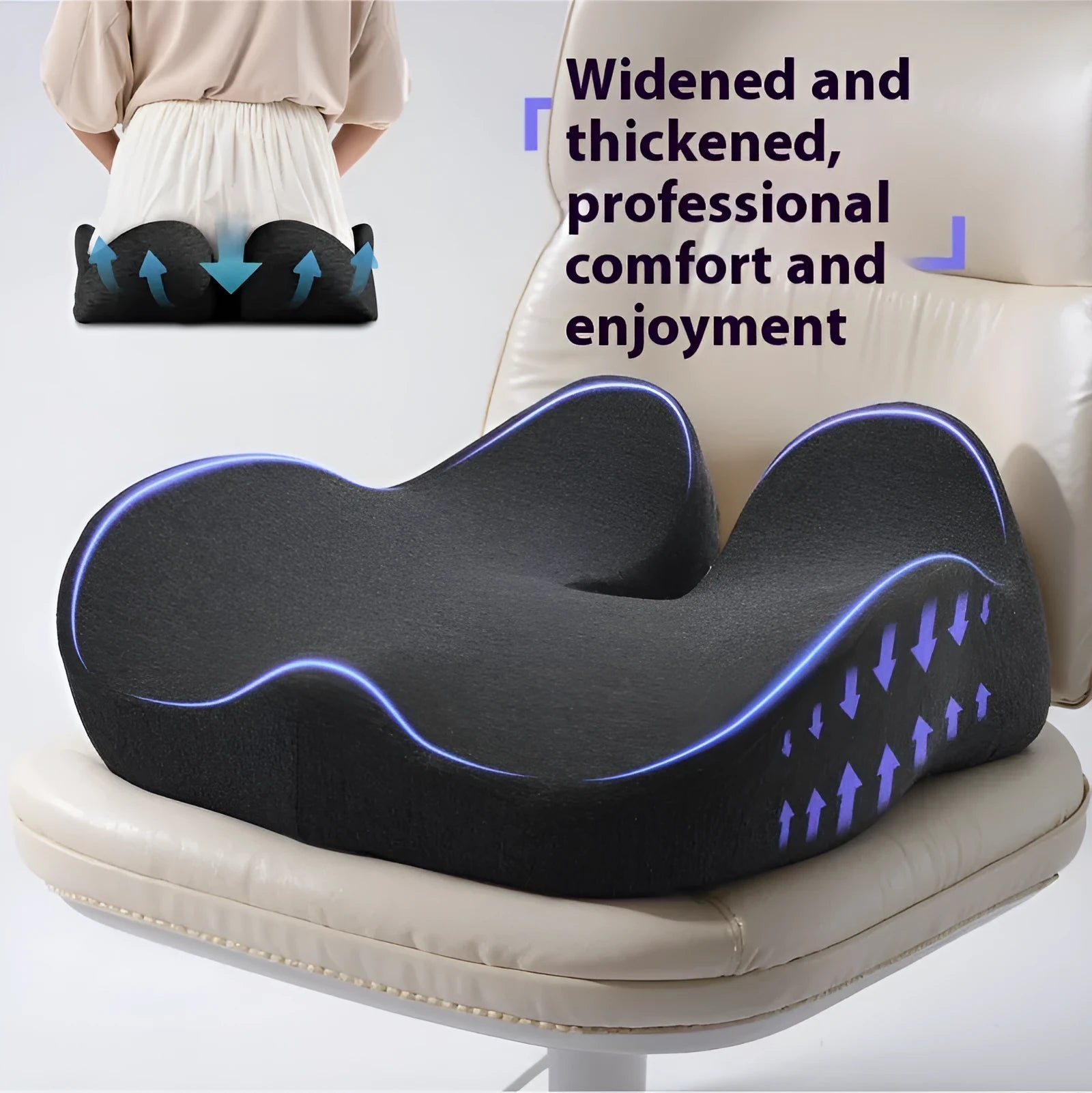 46x43cm memory foam office chair cushion in light grey on desk chair