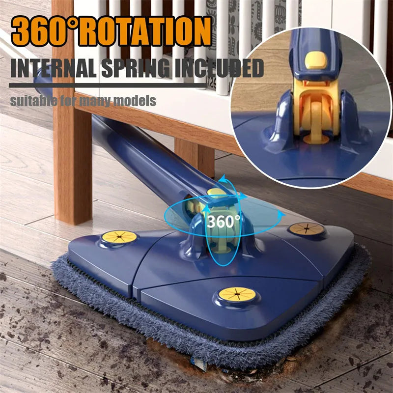 Extendable triangle mop with 360° rotating head and stainless steel pole for deep cleaning