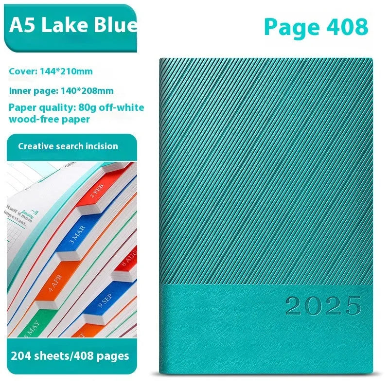 A5 office notepad with striped PU leather cover showing 204 sheets of thickened paper