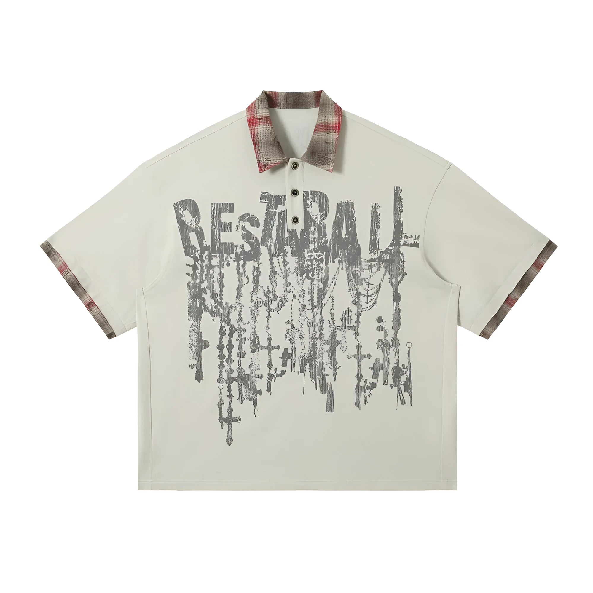 Men's loose fit cotton top with asymmetric graffiti print in blue or red