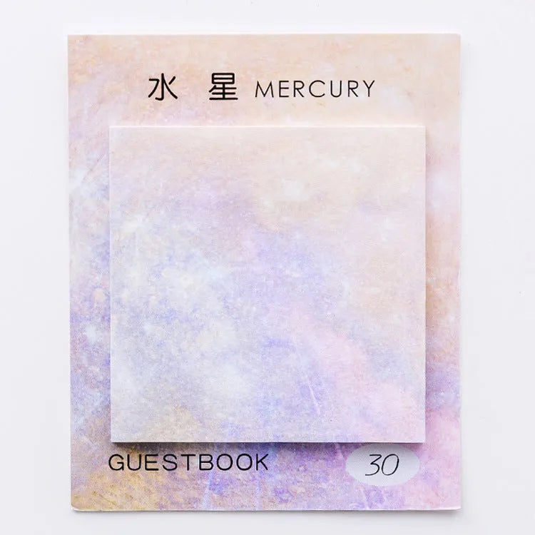 Square planet sticky notes pad with oil painting artwork showing 7.3cm sheets