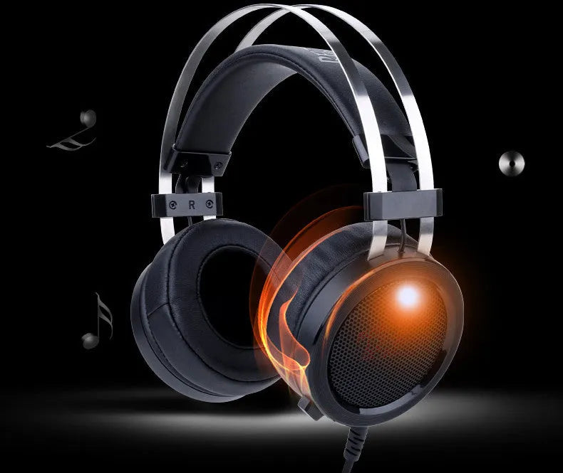 Black wired computer gaming headset with 2 metre cable and 3.5mm connector