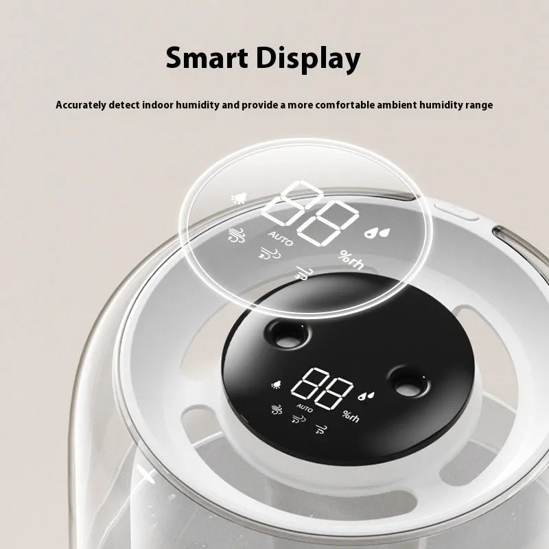 Beige round large capacity USB humidifier with dual spray nozzles, night light, and display