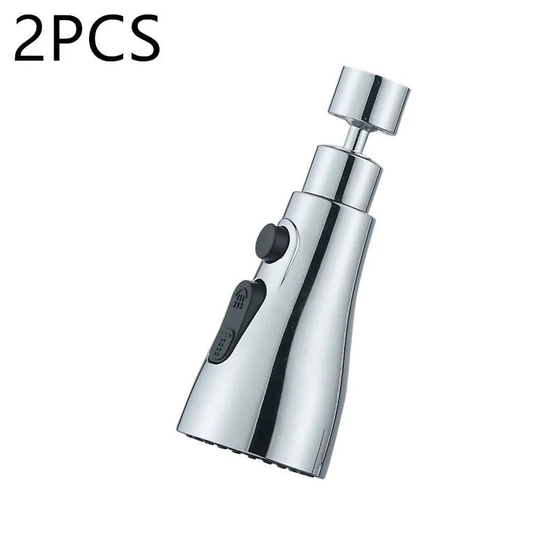 Silver universal pressurised kitchen faucet sprayer with rotating head and three-mode selector