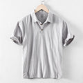 Men's solid colour loose fit casual shirt in cotton and linen blend, shown in light grey.