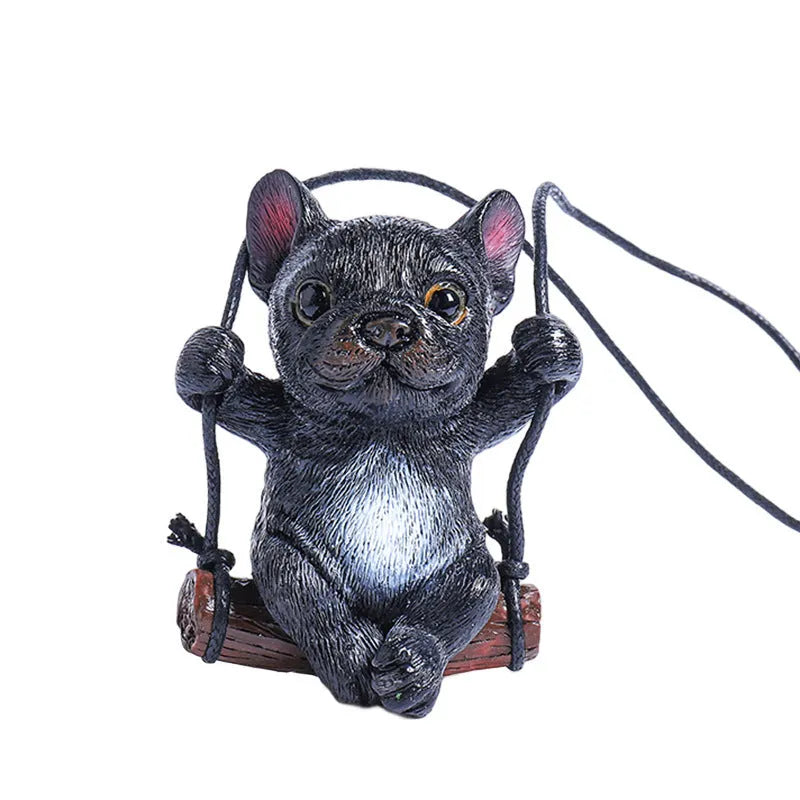 Resin bulldog car pendant hanging ornament in cartoon style for rearview mirror.