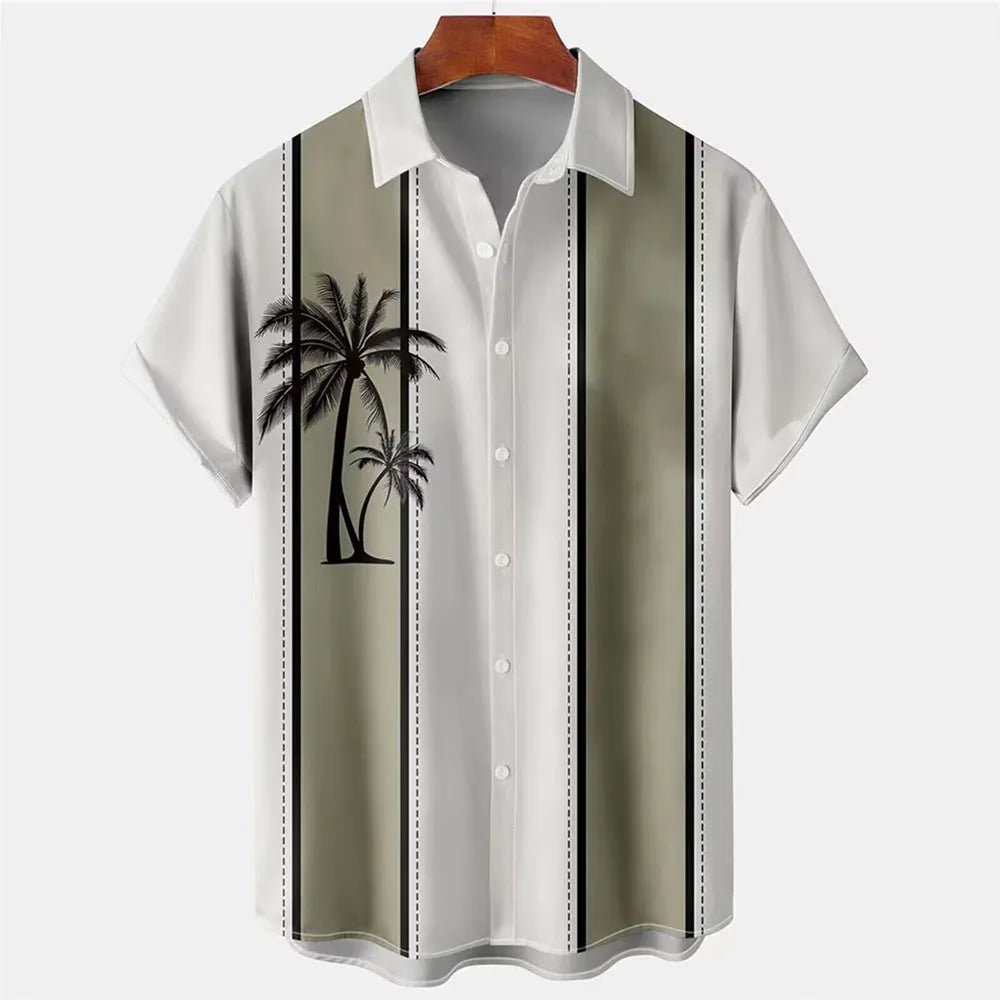 Men's short-sleeved Hawaiian shirt with a colourful 3D printed pattern on a polyester blend fabric.