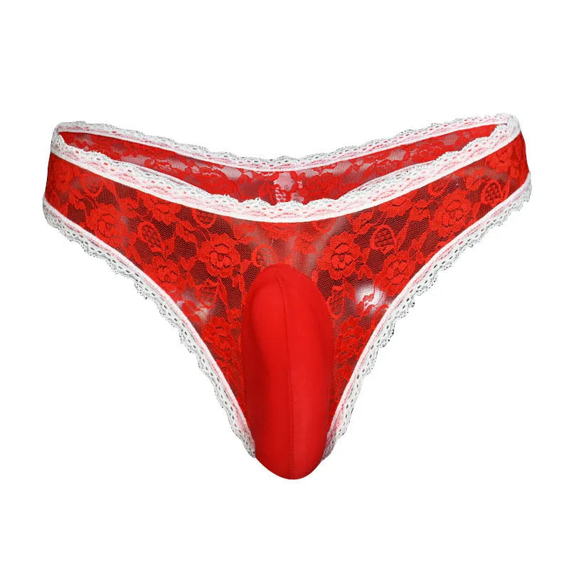 Men's lace underwear briefs with vertical pouch design in black colour