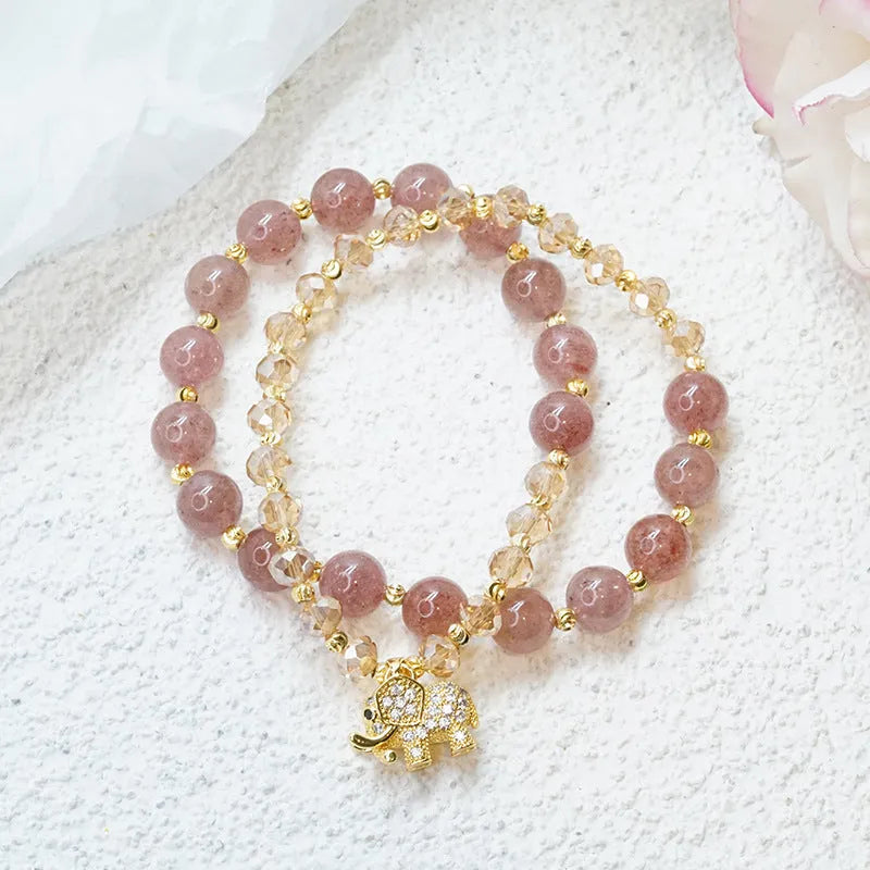 Retro colour hair crystal bracelet for women with strawberry quartz beads