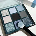 MUGELEEN nine-colour eye shadow palette 08 showing matte and shimmer shades including smoked blue.