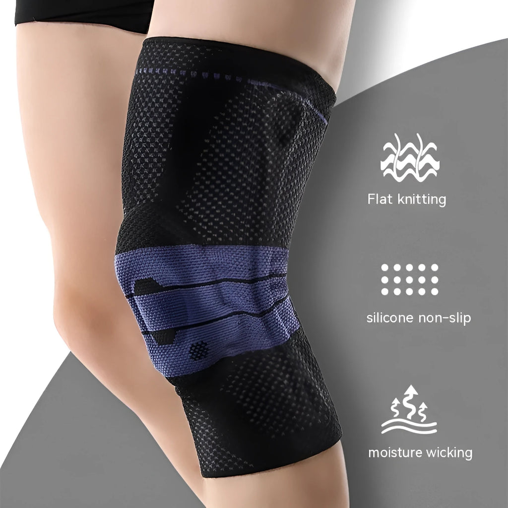 Adult sports knee pad in black and blue colour for basketball and running protection