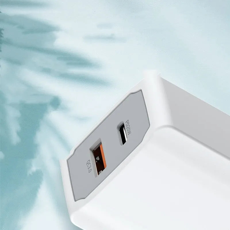 White European Standard phone fast charger set with compact 42mm design and USB interface