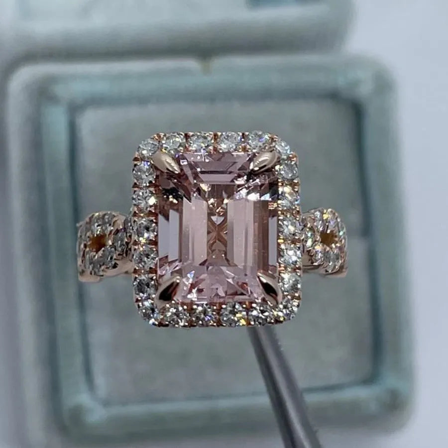 Geometric rose gold alloy ring showing straight edges and angular design