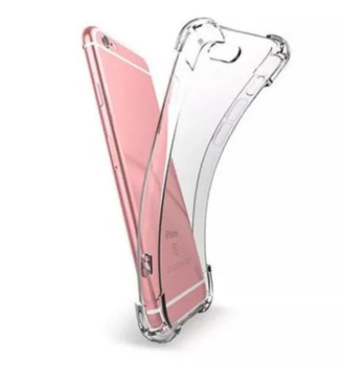 Clear transparent TPU shockproof protective case for iPhone shown on a phone
