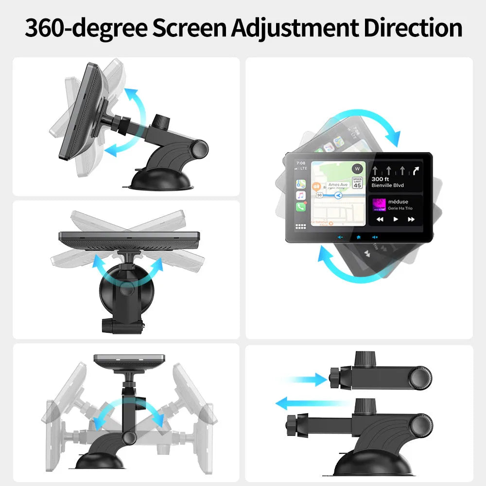 7 inch wireless CarPlay display with suction cup mount and astern video function for cars