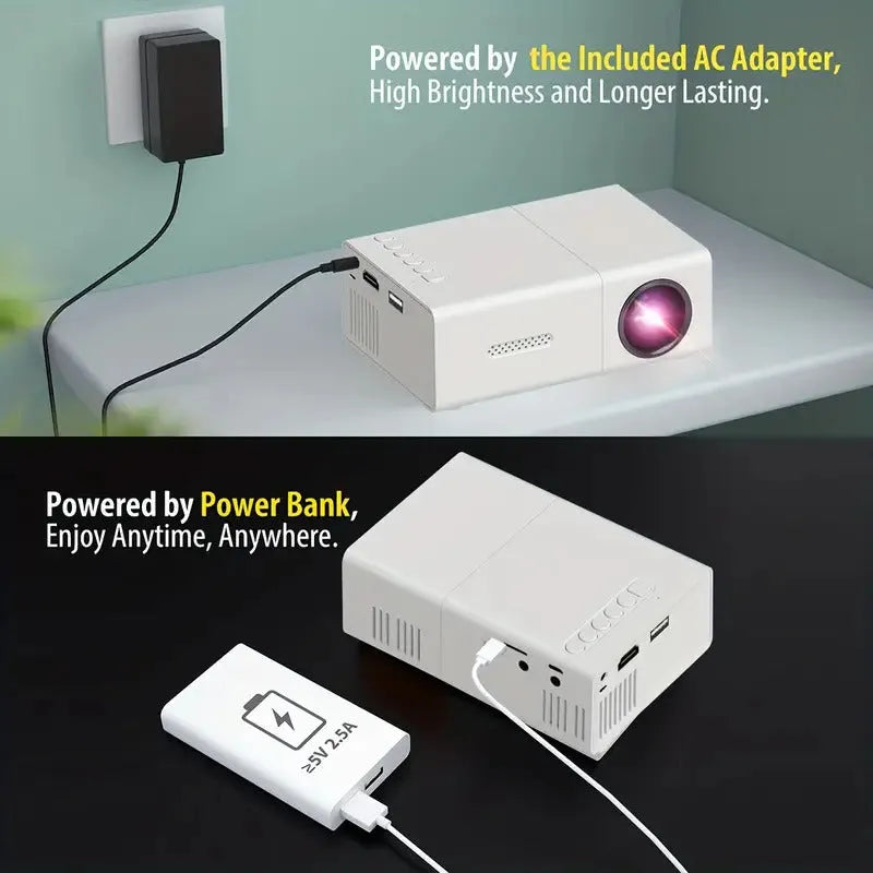 M100 mini projector in black or white with remote control and cables