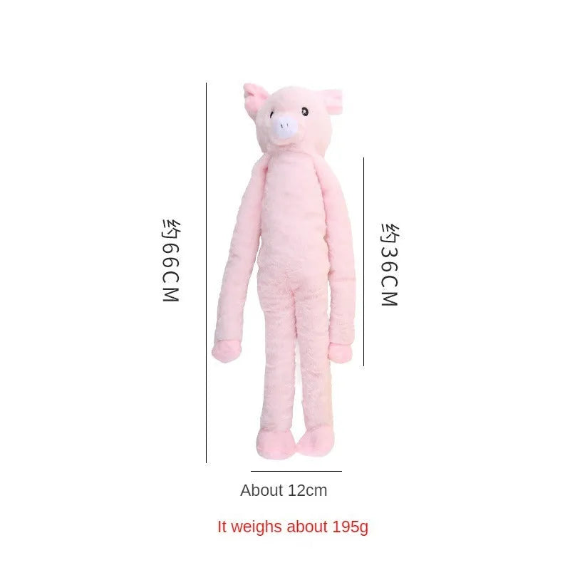 Large pink and yellow plush dog toy with rattle and paper sound elements for golden retrievers