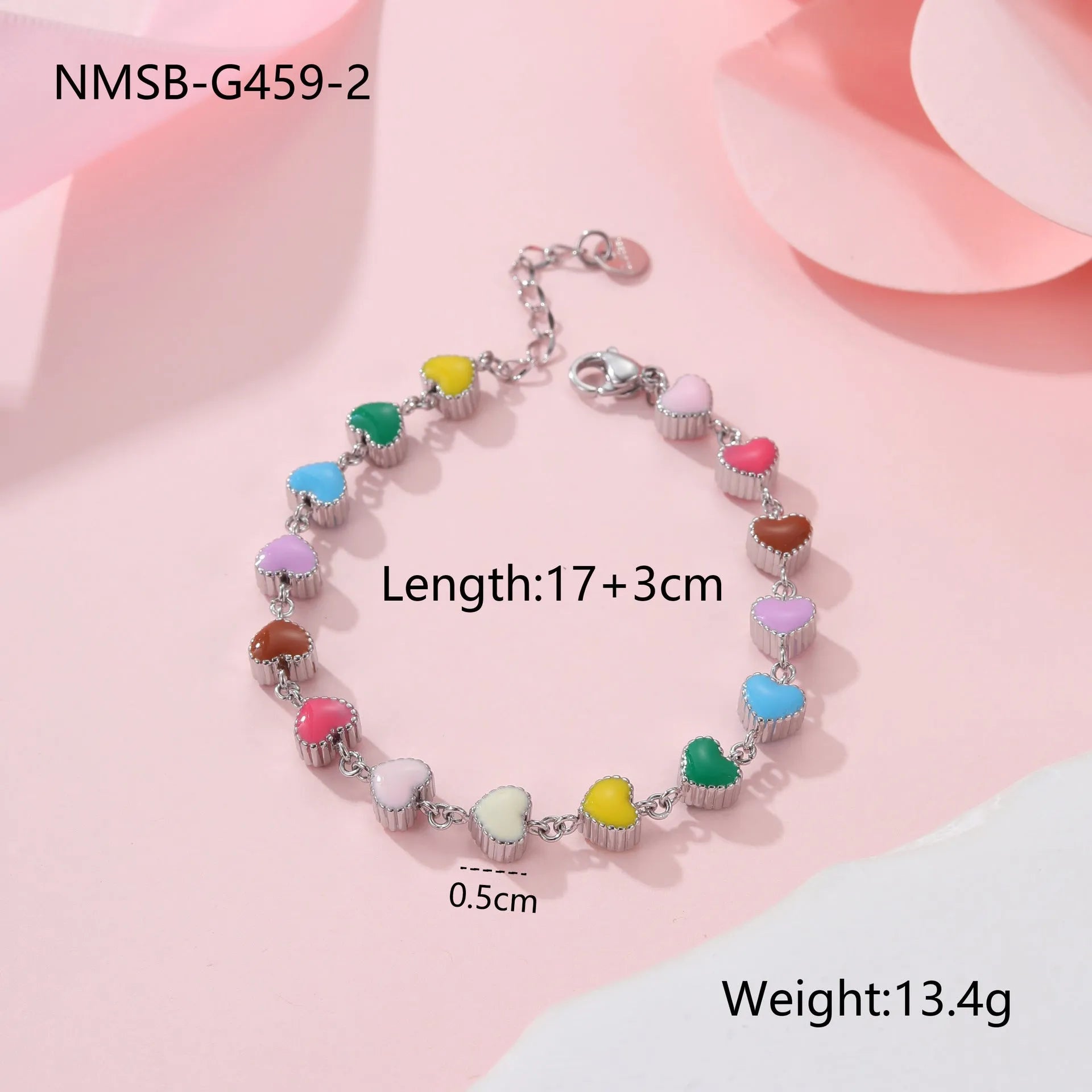 Love heart-shaped colourful oil necklace bracelet in stainless steel with gold electroplated finish