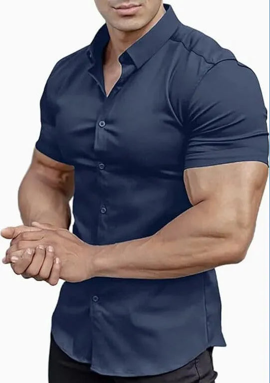 Men's casual short sleeve printed shirt with collar in multiple colour options