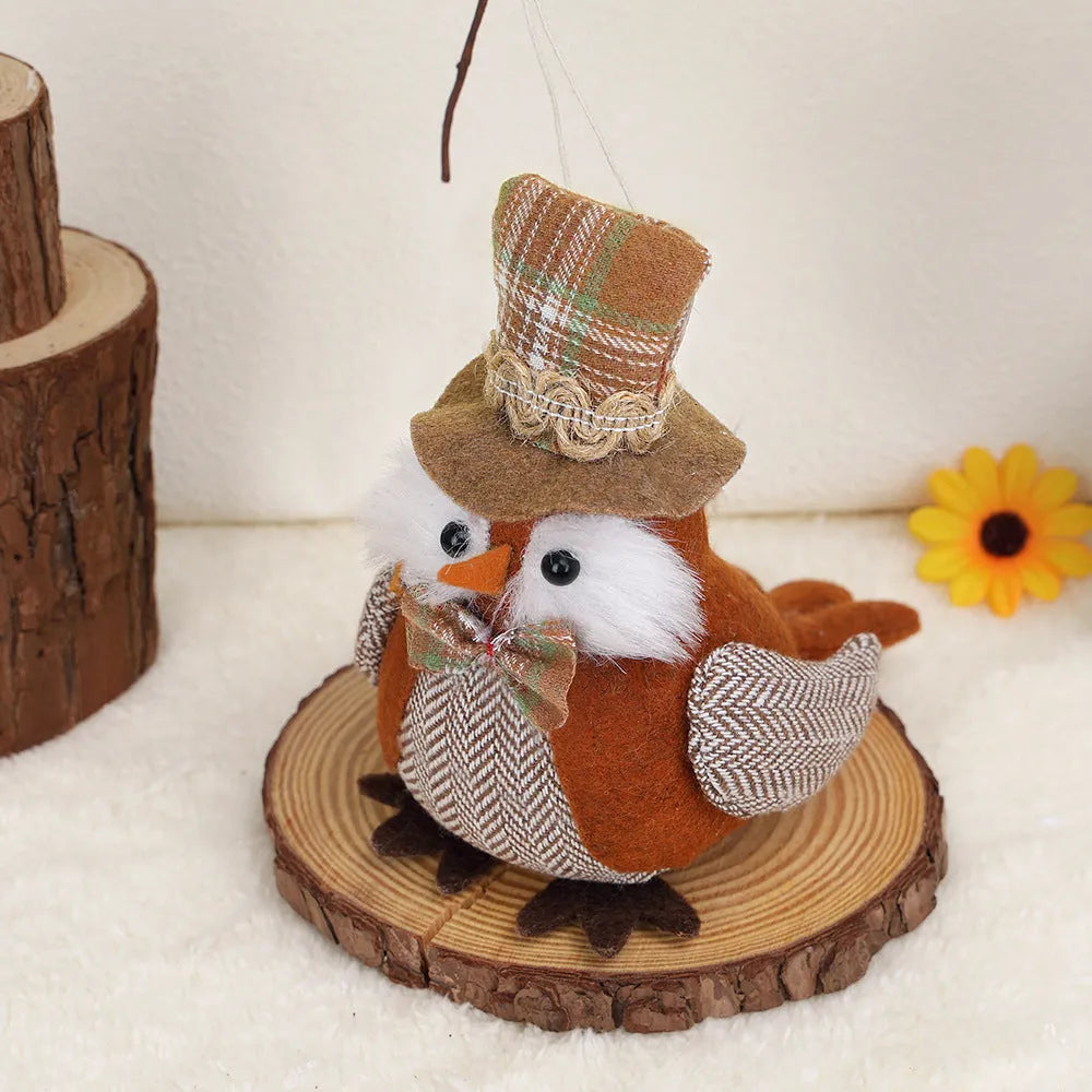 Orange or green handmade owl pendant ornament for Thanksgiving window or desktop decoration