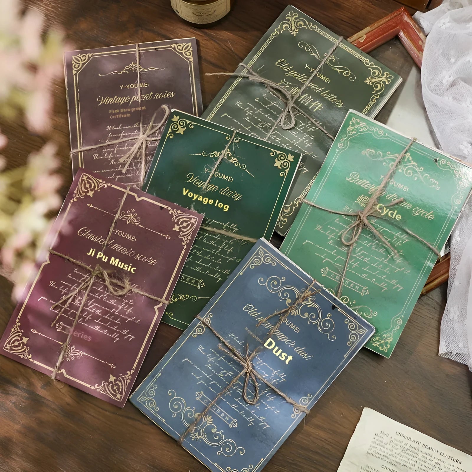 Retro literary notebook with printed classical letters decoration in voyage diary colour