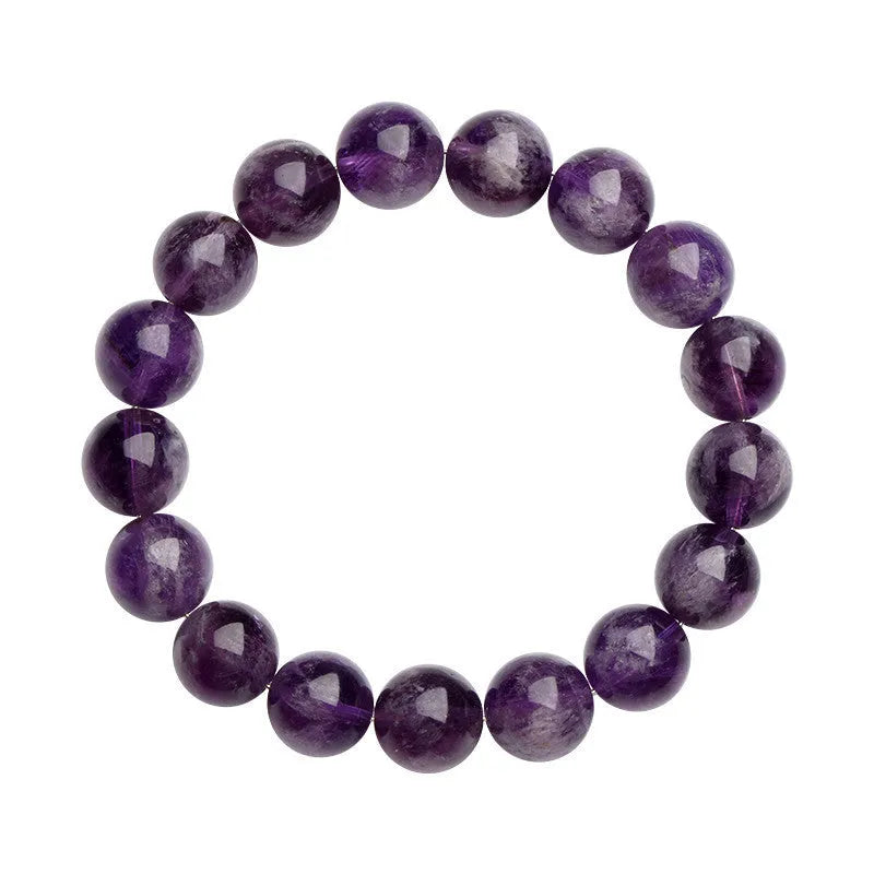 Natural feather amethyst bracelet with purple scattered beads and geometric Ruyi design