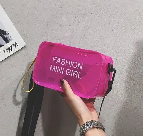 Clear square single shoulder bag made from PC plastic with adjustable strap in multiple colours