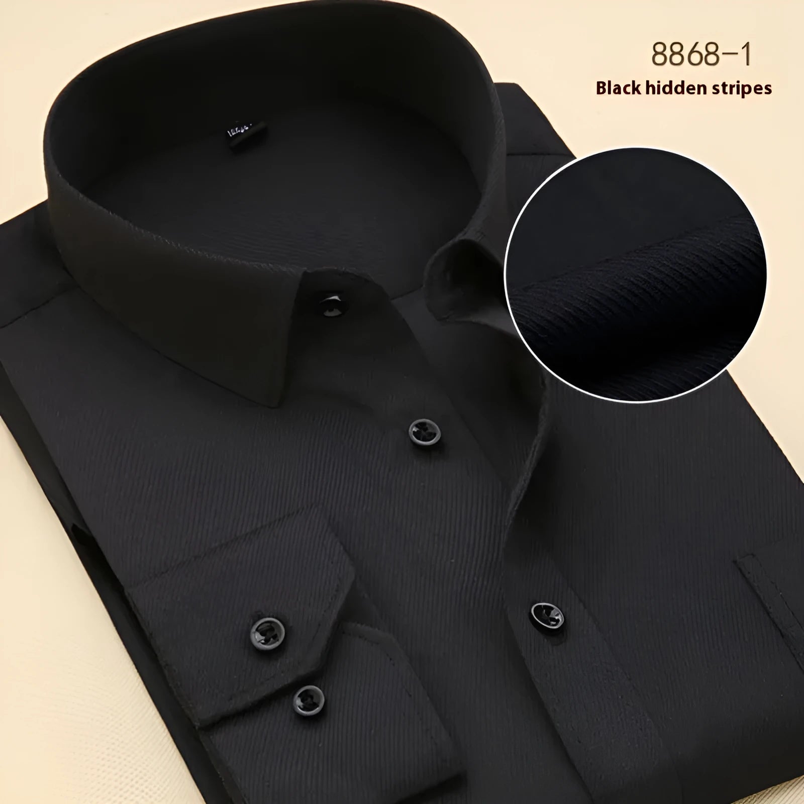 Men's black long sleeve business slim fit cotton shirt on a hanger