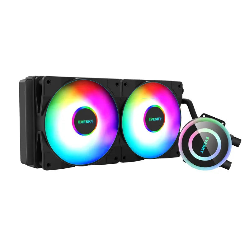 Aluminium CPU radiator with RGB fan lighting mounted in a gaming PC case.