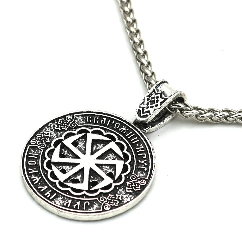 Lunavin ODing logo pendant necklace with Nordic design on an adjustable alloy snake bones chain and leather rope.