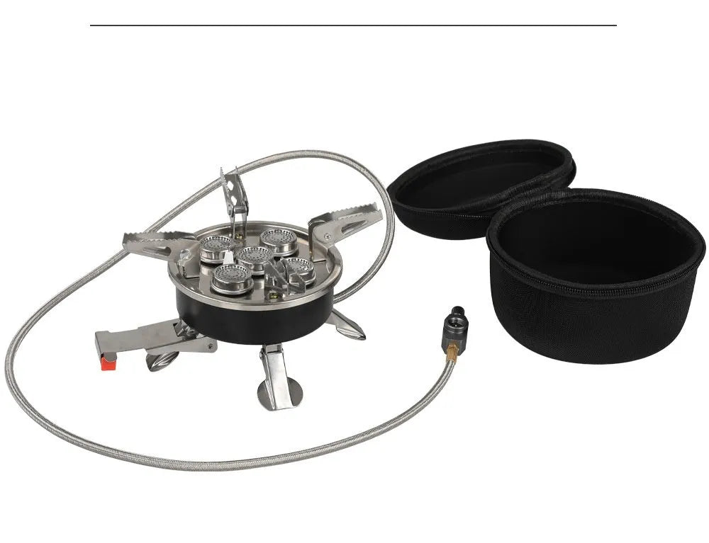Silver portable split gas stove with foldable design and 100cm hose for 3-5 person outdoor cooking