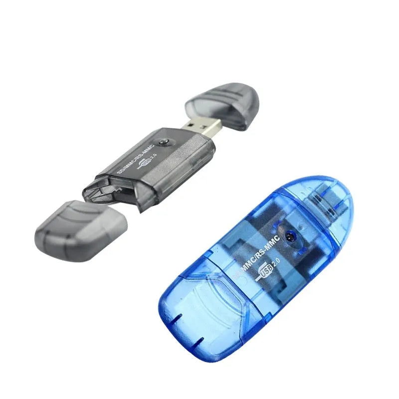 Transparent plastic USB card reader with card holder for SD and MS memory cards