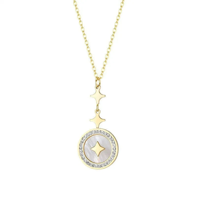 Titanium steel necklace with geometric six-pointed star pendant on O-ring chain