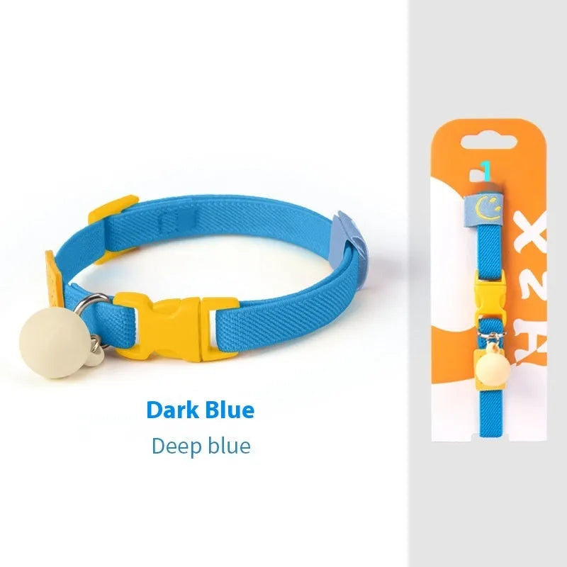 Small dog collar made of polyester with high elasticity, shown in one of seven colours on a white background.