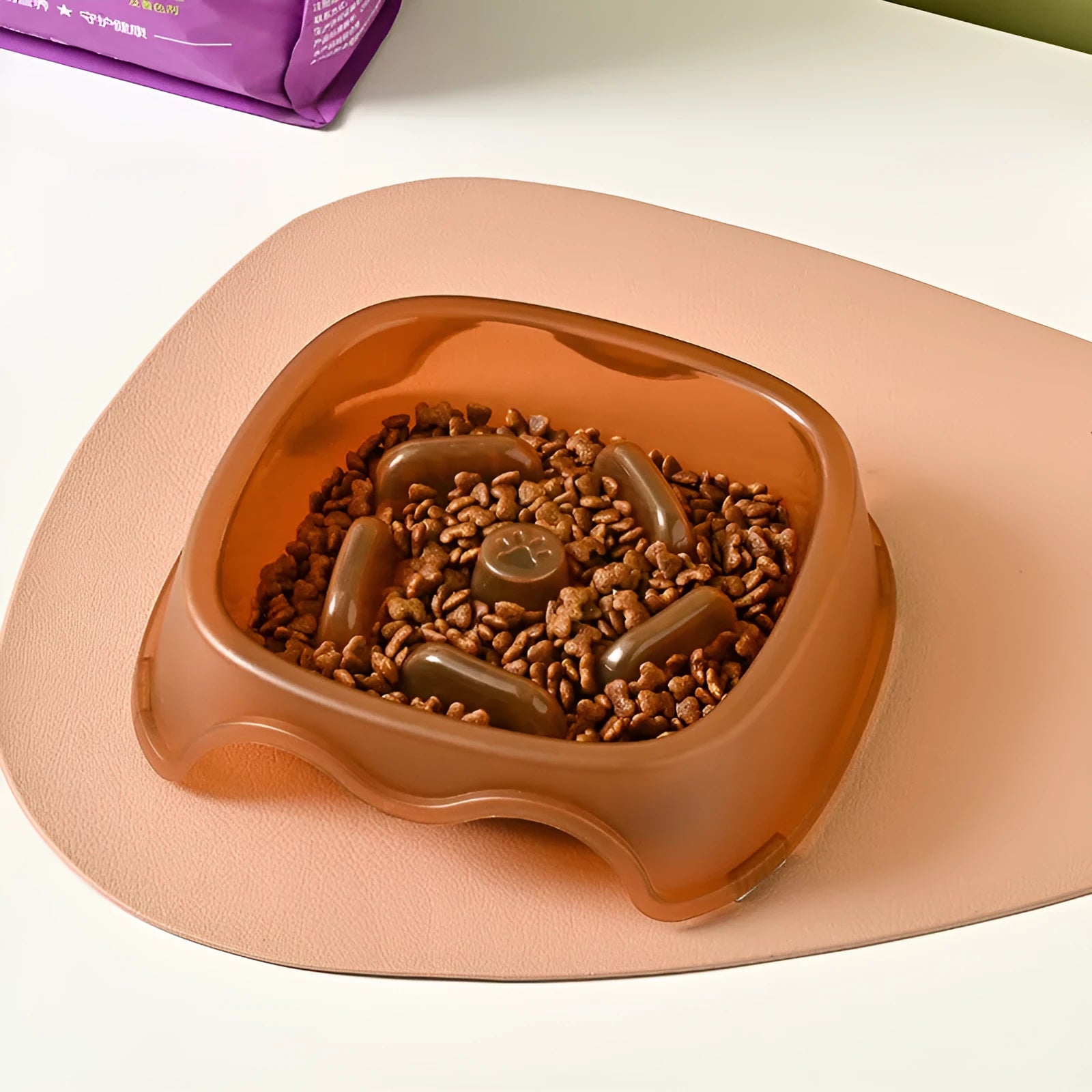 Plastic dog slow feeder bowl with anti-choking maze design in blue colour option