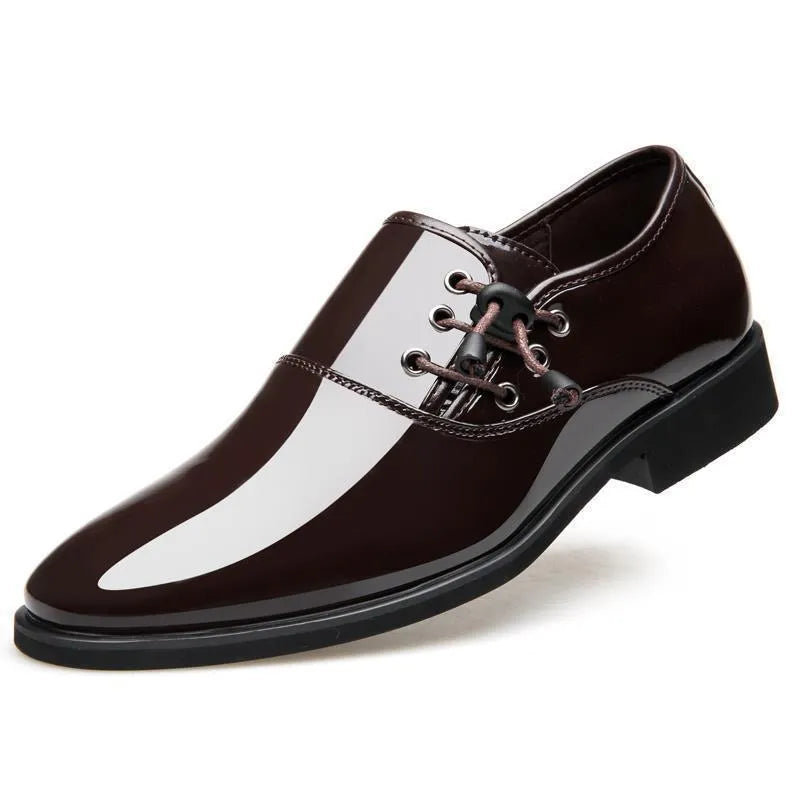 Men's black and brown lace-up formal shoes with round toe and square heel