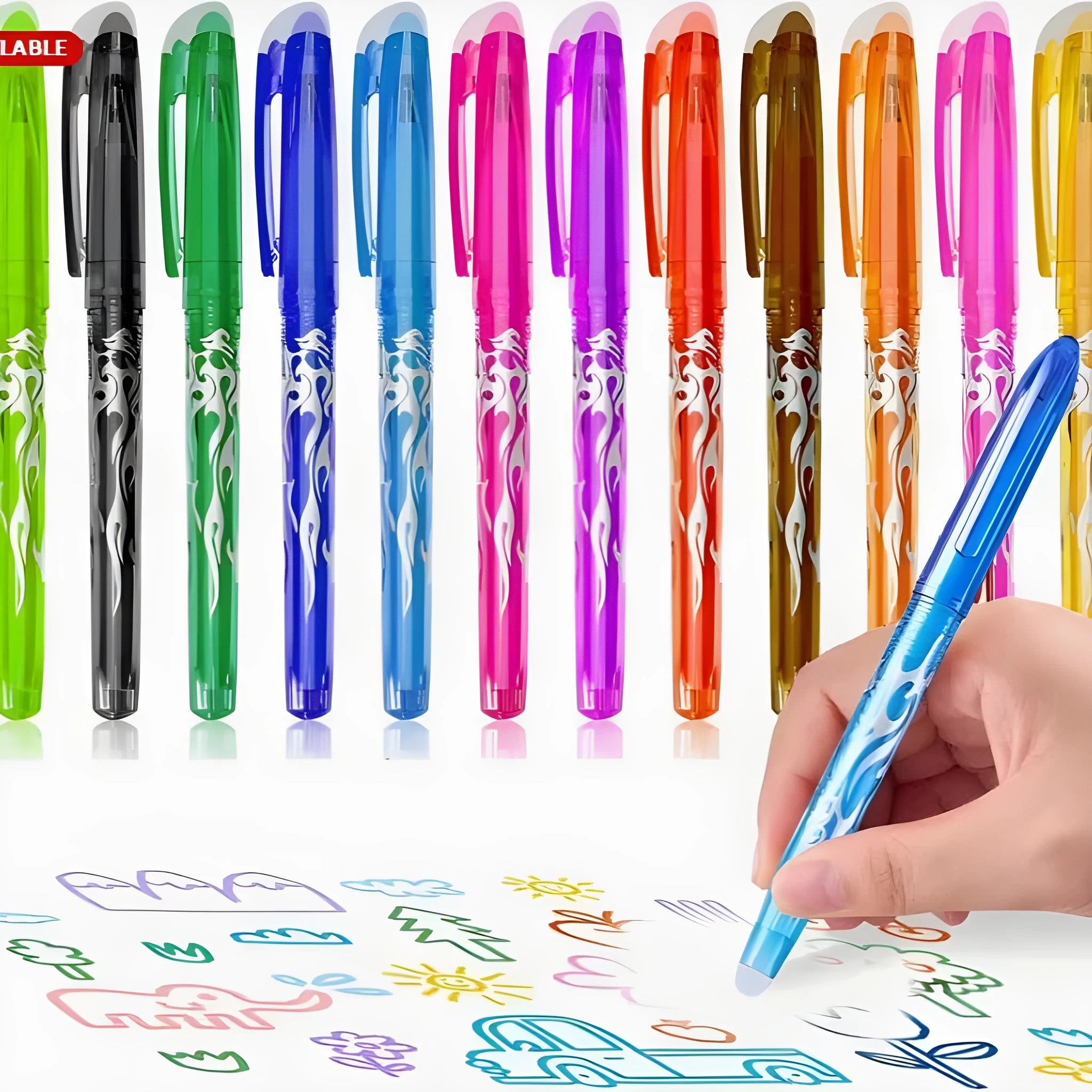 Heat-erasable gel pen set with plastic shells and stainless steel nibs in multiple colours for office writing