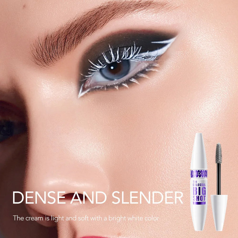 White waterproof and sweat-proof mascara tube with 10ML net content for curling lashes.