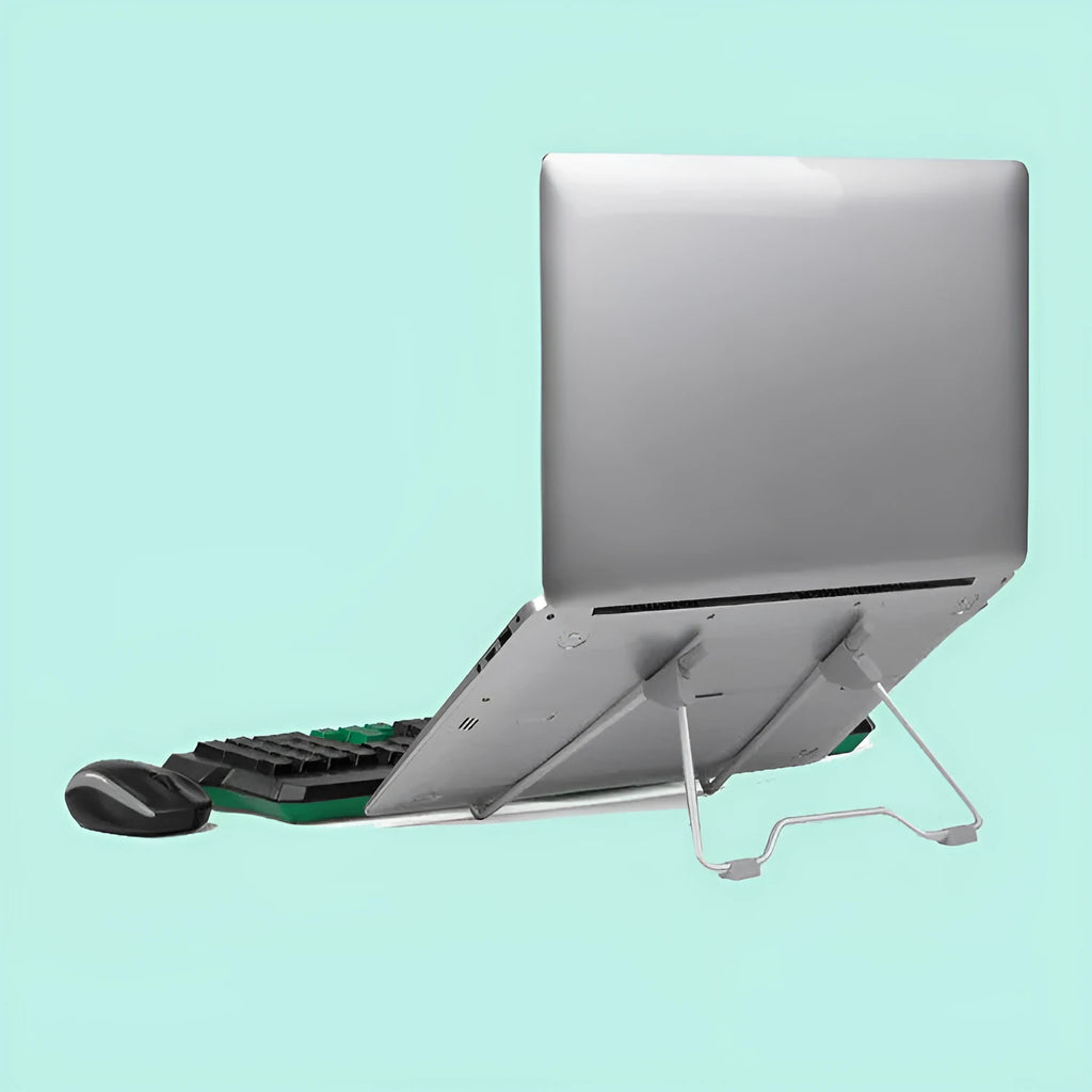 Grey aluminium alloy and engineering plastic foldable laptop and mobile phone stand with adjustable angles