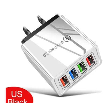 Simple Luminous 4-port USB mobile phone charger with LED light and international plug options