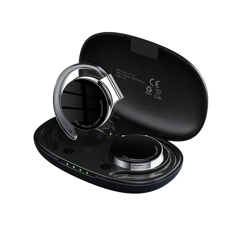 Black and white sports wireless Bluetooth earphones with bilateral stereo sound