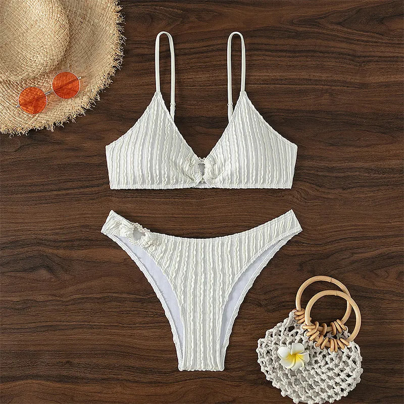 Women's white V-neck swimsuit with split shorts for swimming