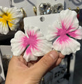 Women's alloy floral stud earrings with oil-spot glaze finish in blue, green, purple, and rose colour options