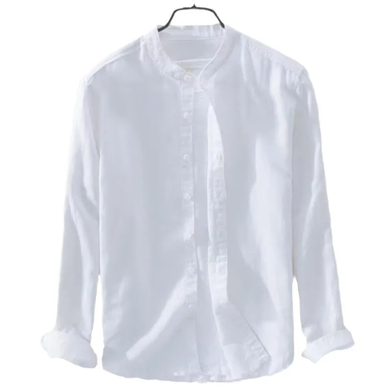 Loose fit casual long sleeve shirt in cotton linen blend fabric showing dark blue colour option
